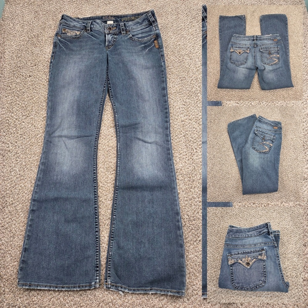 Silver Jeans Women 29x32.5 Blue Pioneer Flap Low‎ Bootcut Medium Wash Stretch